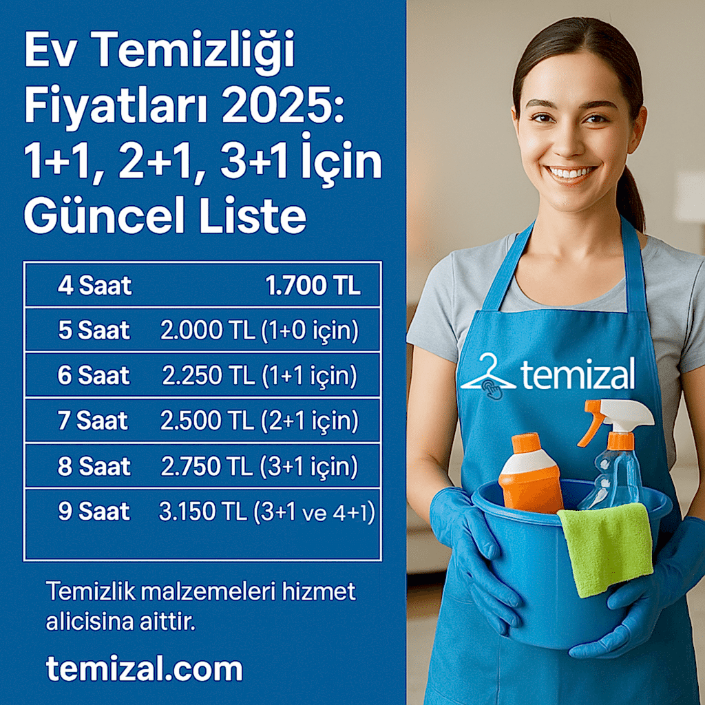 Ev Temizliği Fiyatları 2025: 1+1, 2+1, 3+1 İçin Güncel Liste